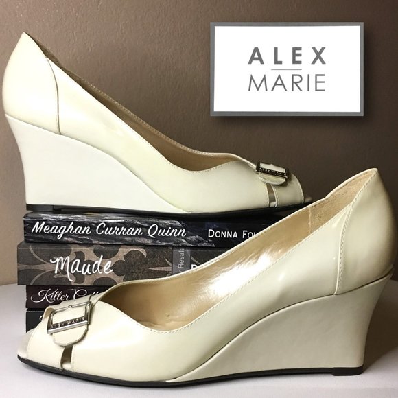 ALEX MARIE "Cadence" Patent Leather Cream Wedges - Picture 1 of 13